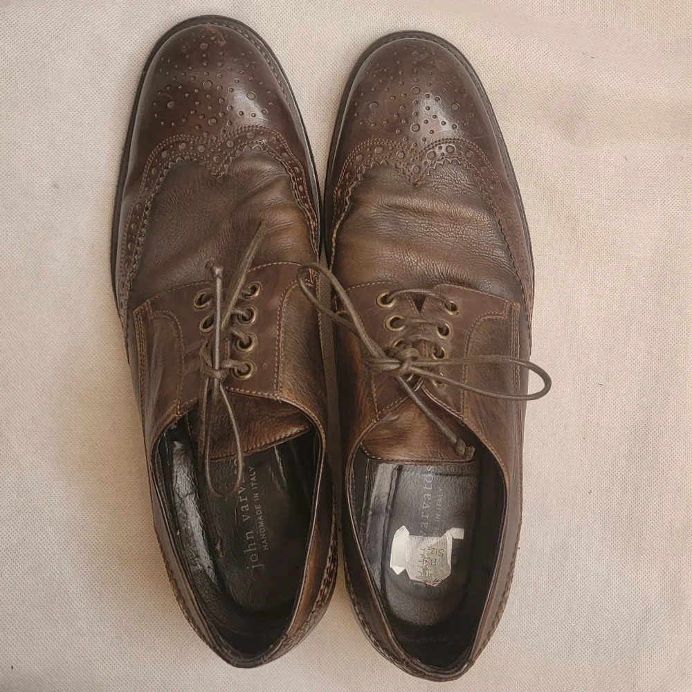 John Varvatos Luxe Leather Wingtip Oxford Shoes Mens 10M Dark Brown Casual Dress